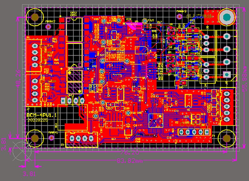 iBodyinfo BCM-4P模块的PCB布局图参考设计。
