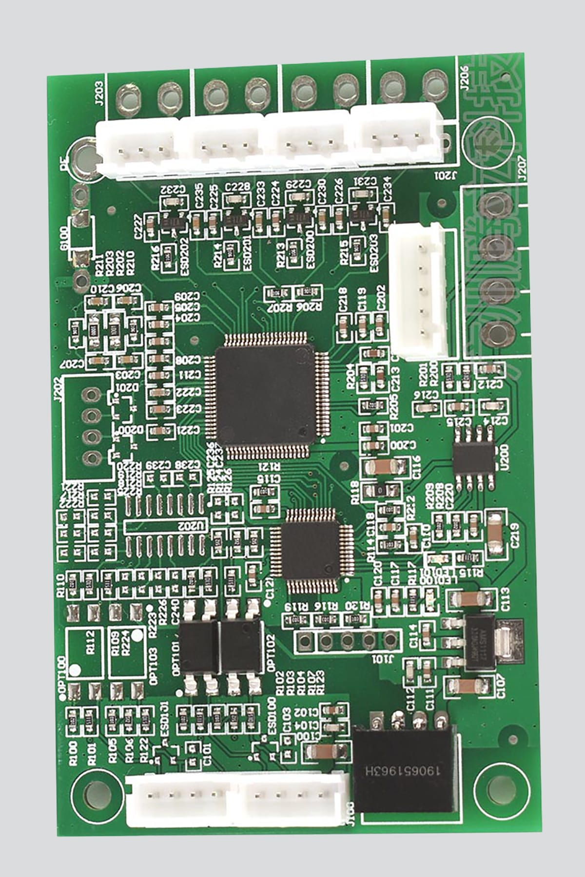 iBodyinfo BCM-H10 体脂秤核心测量模块的电路板（PCBA），展示了其用于多频分段生物电阻抗测量的精密设计。